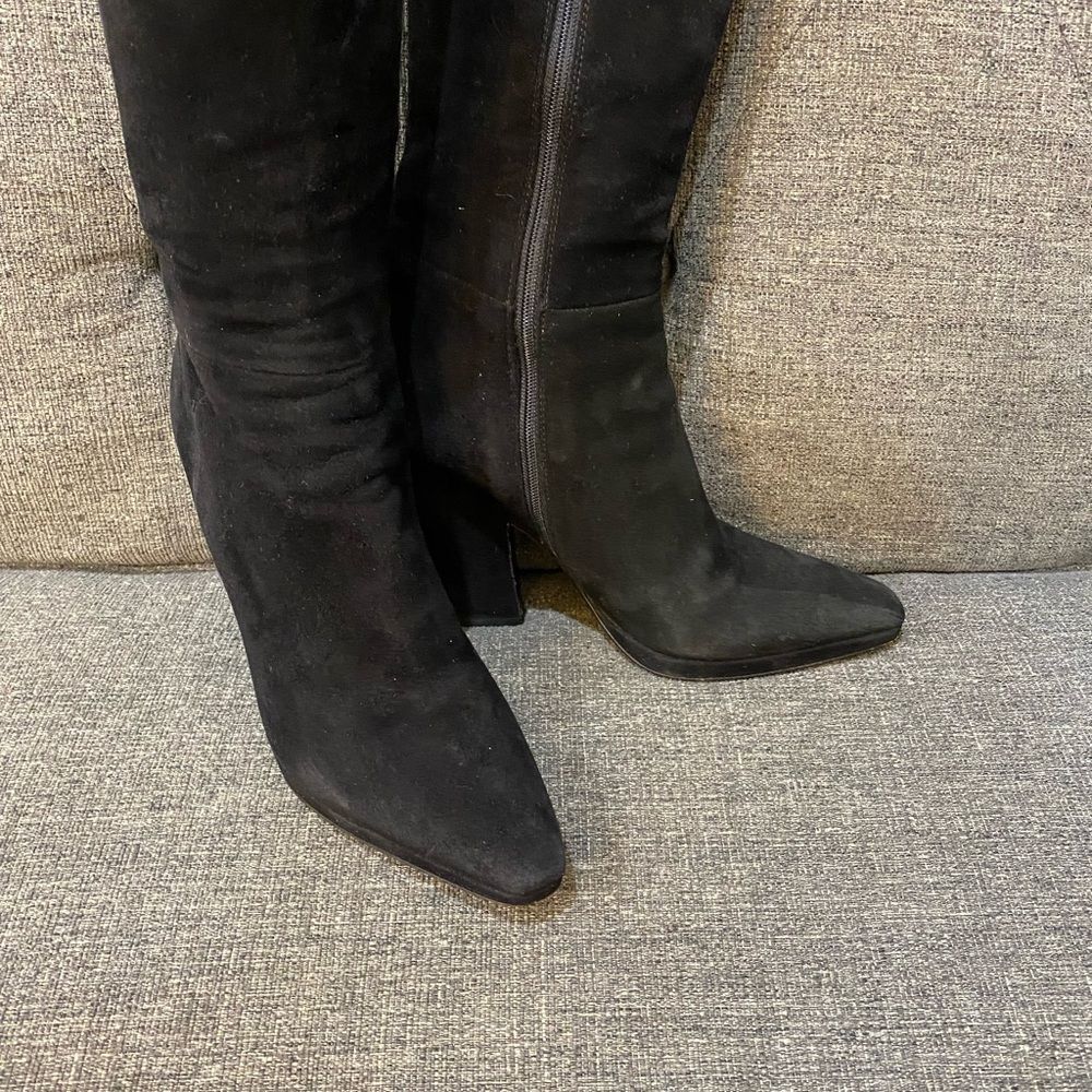 Prada Black Suede Heeled Boots Women Size 37 - Picture 2 of 13
